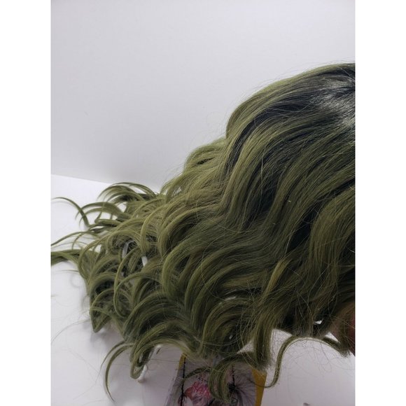 Janet Collection Olive Green Human Hair Blend 6" Deep Center Part Lace Front Wig - Picture 3 of 11